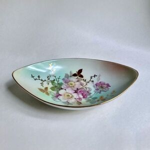 Schumann Arzberg, Germany Aqua with Gold Rim "Wild Rose" Porcelain Bowl